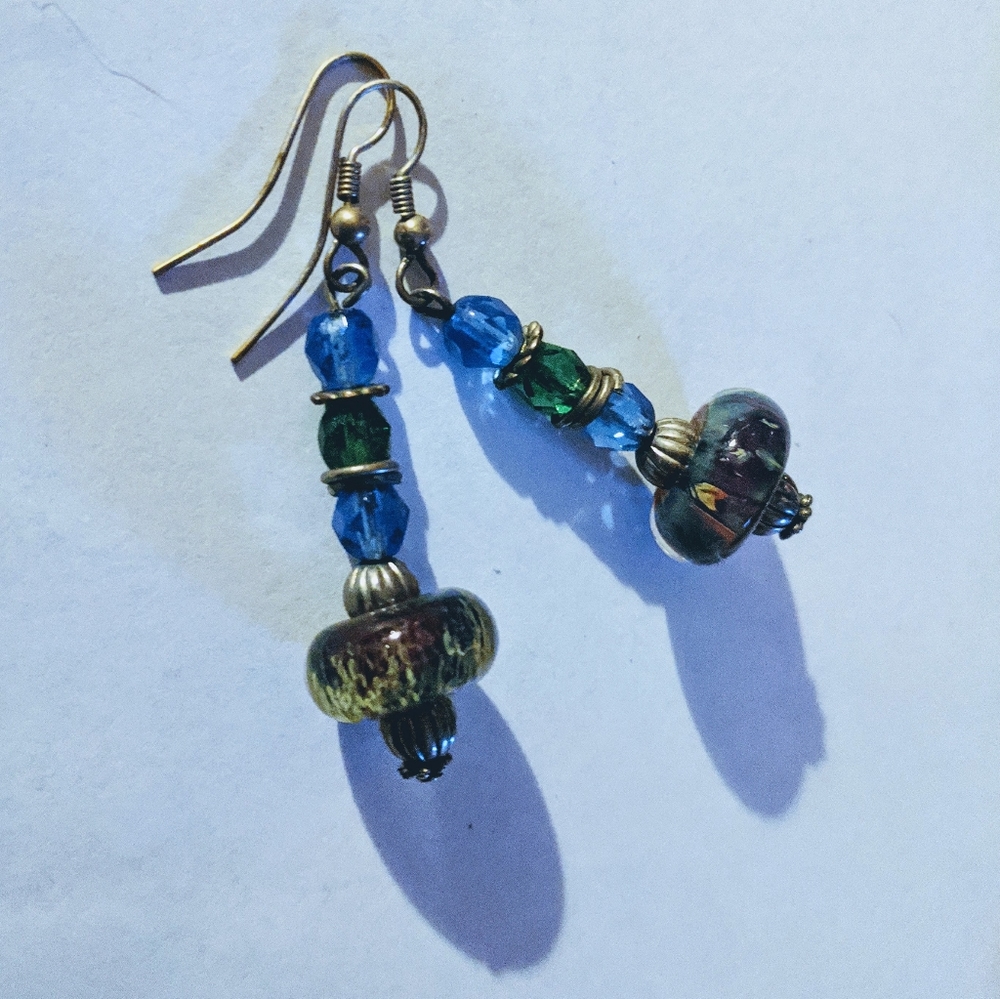 Handmade glass bead & Czech Crystal earrings 925